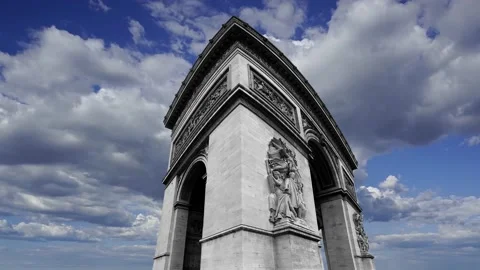 Arc de Triomphe (against the moving clouds, 4K), time lapse, Paris, France. Stock Footage 239669783