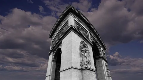 Arc de Triomphe (against the moving clouds, 4K), time lapse, Paris, France. Stock Footage 239669787