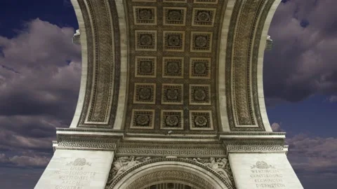 Arc de Triomphe (against the moving clouds, 4K), time lapse, Paris, France. Stock Footage 239669799