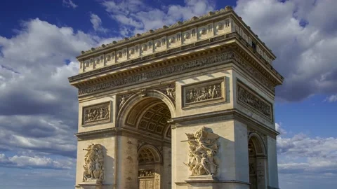 Arc de Triomphe (against the moving clouds, 4K), time lapse, Paris, France. Stock Footage 239669846
