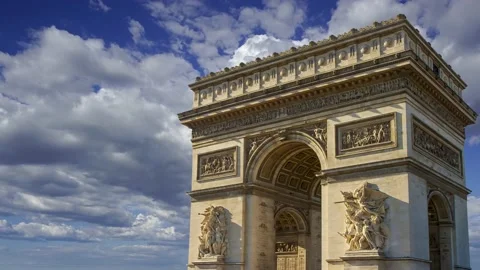 Arc de Triomphe (against the moving clouds, 4K), time lapse, Paris, France. Video stock 239669869