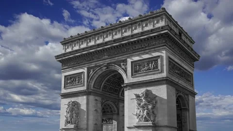 Arc de Triomphe (against the moving clouds, 4K), time lapse, Paris, France. Stock Footage 239669910