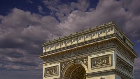 Arc de Triomphe (against the moving clouds, 4K), time lapse, Paris, France. Stock Footage 239669914