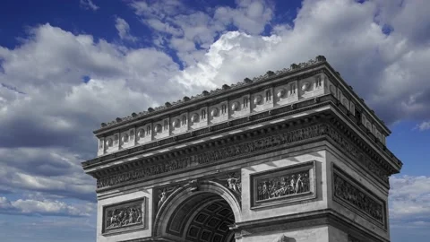 Arc de Triomphe (against the moving clouds, 4K), time lapse, Paris, France. Stock Footage 239669977