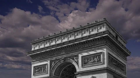 Arc de Triomphe (against the moving clouds, 4K), time lapse, Paris, France. Stock Footage 239669996