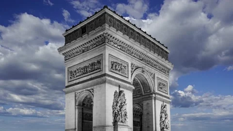 Arc de Triomphe (against the moving clouds, 4K), time lapse, Paris, France. Stock Footage 239670067