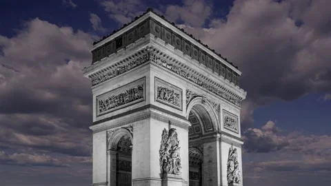 Arc de Triomphe (against the moving clouds, 4K), time lapse, Paris, France. Stock Footage 239670093