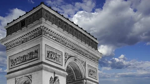 Arc de Triomphe (against the moving clouds, 4K), time lapse, Paris, France. Stock Footage 239670143