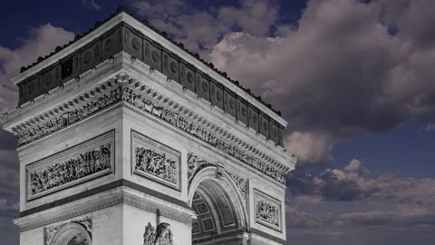 Arc de Triomphe (against the moving clouds, 4K), time lapse, Paris, France. Stock Footage 239670153