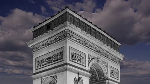 Arc de Triomphe (against the moving clouds, 4K), time lapse, Paris, France. Stock Footage 239670169