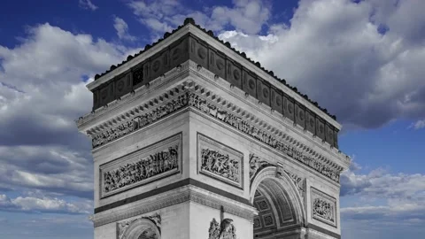 Arc de Triomphe (against the moving clouds, 4K), time lapse, Paris, France. Stock Footage 239670173