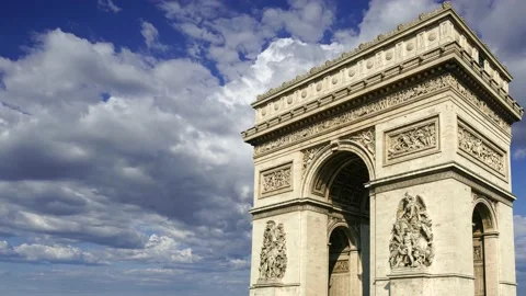 Arc de Triomphe (against the moving clouds, 4K), time lapse, Paris, France. Stock Footage 239670197