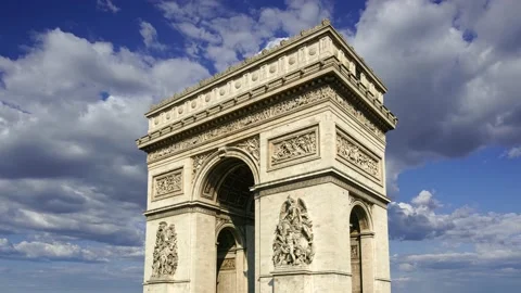 Arc de Triomphe (against the moving clouds, 4K), time lapse, Paris, France. Stock Footage 239670220