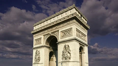 Arc de Triomphe (against the moving clouds, 4K), time lapse, Paris, France. Stock Footage 239670239