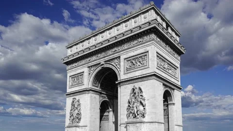 Arc de Triomphe (against the moving clouds, 4K), time lapse, Paris, France. Stock Footage 239670241