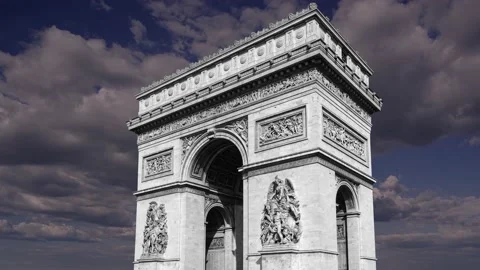 Arc de Triomphe (against the moving clouds, 4K), time lapse, Paris, France. Stock Footage 239670260