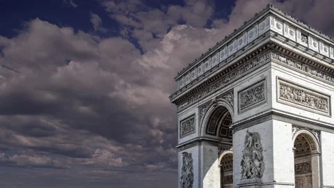 Arc de Triomphe (against the moving clouds, 4K), time lapse, Paris, France. Stock Footage 239670317