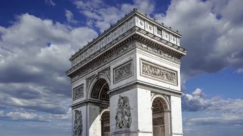 Arc de Triomphe (against the moving clouds, 4K), time lapse, Paris, France. Stock Footage 239670330