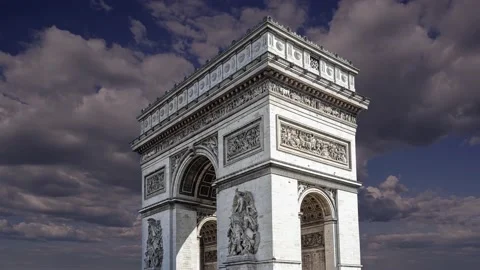 Arc de Triomphe (against the moving clouds, 4K), time lapse, Paris, France. Stock Footage 239670334