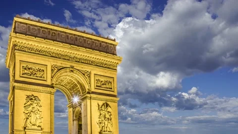 Arc de Triomphe (against the moving clouds, 4K), time lapse, Paris, France. Stock Footage 239670372