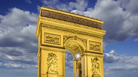 Arc de Triomphe (against the moving clouds, 4K), time lapse, Paris, France. Stock Footage 239670383