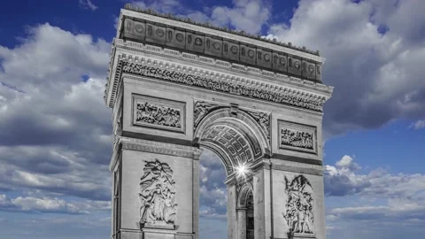 Arc de Triomphe (against the moving clouds, 4K), time lapse, Paris, France. Stock Footage 239670414