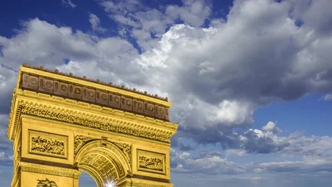 Arc de Triomphe (against the moving clouds, 4K), time lapse, Paris, France. Stock Footage 239670430