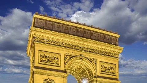 Arc de Triomphe (against the moving clouds, 4K), time lapse, Paris, France. Stock Footage 239670443