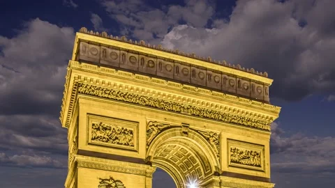 Arc de Triomphe (against the moving clouds, 4K), time lapse, Paris, France. Stock Footage 239670451
