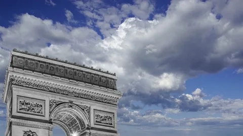 Arc de Triomphe (against the moving clouds, 4K), time lapse, Paris, France. Stock Footage 239670454