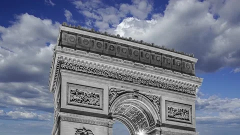 Arc de Triomphe (against the moving clouds, 4K), time lapse, Paris, France. Stock Footage 239670465