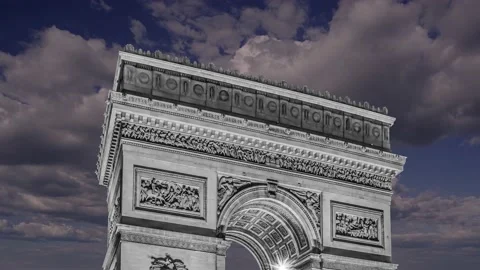Arc de Triomphe (against the moving clouds, 4K), time lapse, Paris, France. Stock Footage 239670475