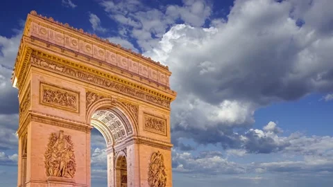 Arc de Triomphe (against the moving clouds, 4K), time lapse, Paris, France. Stock Footage 239670495