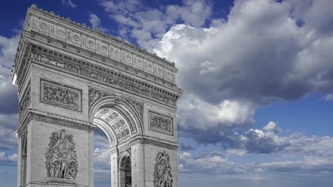 Arc de Triomphe (against the moving clouds, 4K), time lapse, Paris, France. Stock Footage 239670548