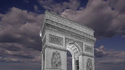 Arc de Triomphe (against the moving clouds, 4K), time lapse, Paris, France. Stock Footage 239670566