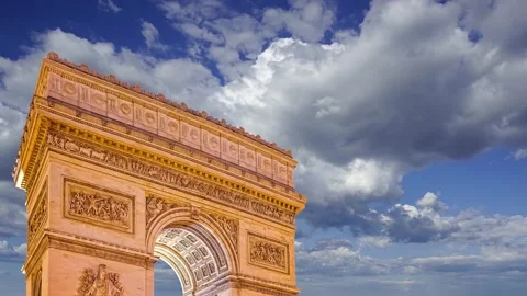 Arc de Triomphe (against the moving clouds, 4K), time lapse, Paris, France. Stock Footage 239670581