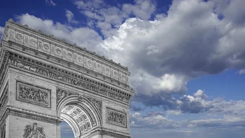 Arc de Triomphe (against the moving clouds, 4K), time lapse, Paris, France. Stock Footage 239670598