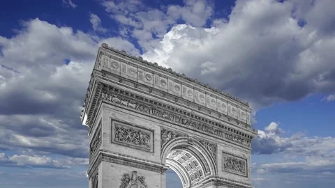 Arc de Triomphe (against the moving clouds, 4K), time lapse, Paris, France. Stock Footage 239670609