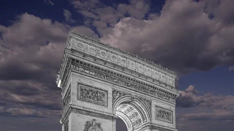 Arc de Triomphe (against the moving clouds, 4K), time lapse, Paris, France. Stock Footage 239670617