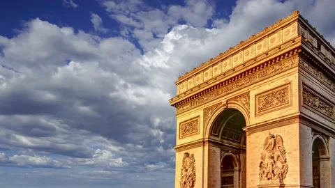 Arc de Triomphe (against the moving clouds, 4K), time lapse, Paris, France. Stock Footage 239670618