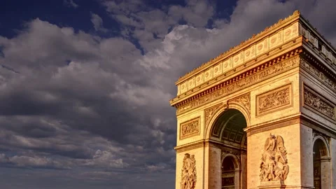 Arc de Triomphe (against the moving clouds, 4K), time lapse, Paris, France. Stock Footage 239670625