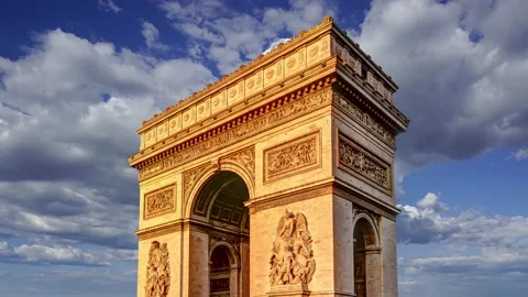 Arc de Triomphe (against the moving clouds, 4K), time lapse, Paris, France. Stock Footage 239670628