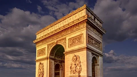 Arc de Triomphe (against the moving clouds, 4K), time lapse, Paris, France. Stock Footage 239670633