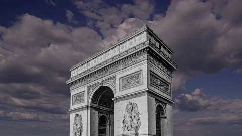 Arc de Triomphe (against the moving clouds, 4K), time lapse, Paris, France. Stock Footage 239670663