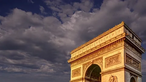 Arc de Triomphe (against the moving clouds, 4K), time lapse, Paris, France. Stock Footage 239670687