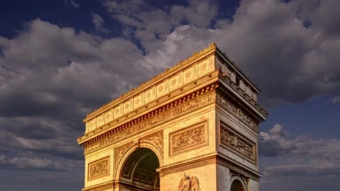 Arc de Triomphe (against the moving clouds, 4K), time lapse, Paris, France. Stock Footage 239670697