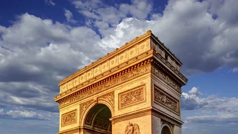 Arc de Triomphe (against the moving clouds, 4K), time lapse, Paris, France. Stock Footage 239670706