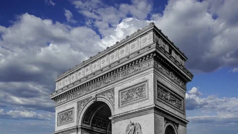 Arc de Triomphe (against the moving clouds, 4K), time lapse, Paris, France. Stock Footage 239670724