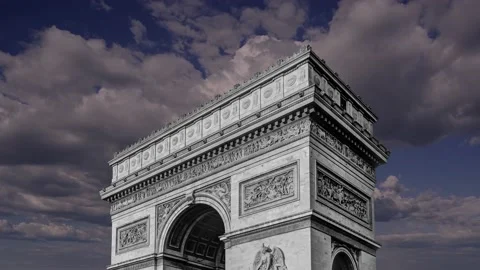 Arc de Triomphe (against the moving clouds, 4K), time lapse, Paris, France. Stock Footage 239670729