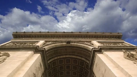 Arc de Triomphe (against the moving clouds, 4K), time lapse, Paris, France. Stock Footage 239670738